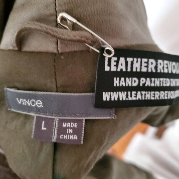 Vince leather crossover moto jacket gray black tan blue purple painted small L M - Picture 5 of 11